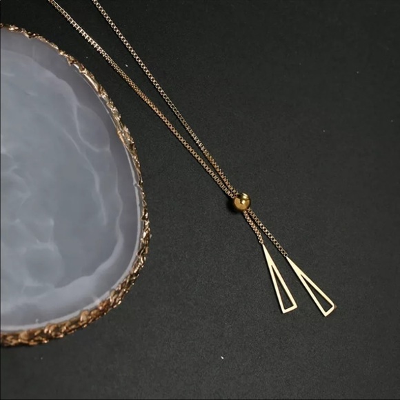 new 18k Gold Plated Double Triangle Drop Necklace🎉 Restocked🎉 - Picture 2 of 7